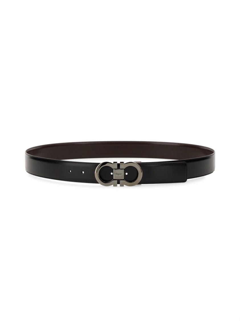 Ferragamo Leather Belt Adjustable Length Metal Buckle In Black