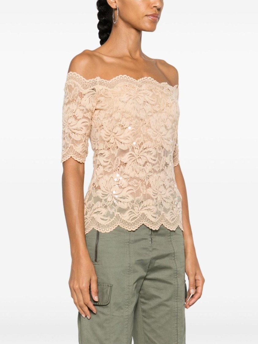 RABANNE RABANNE LACE-DETAIL OFF-SHOULDER TOP 