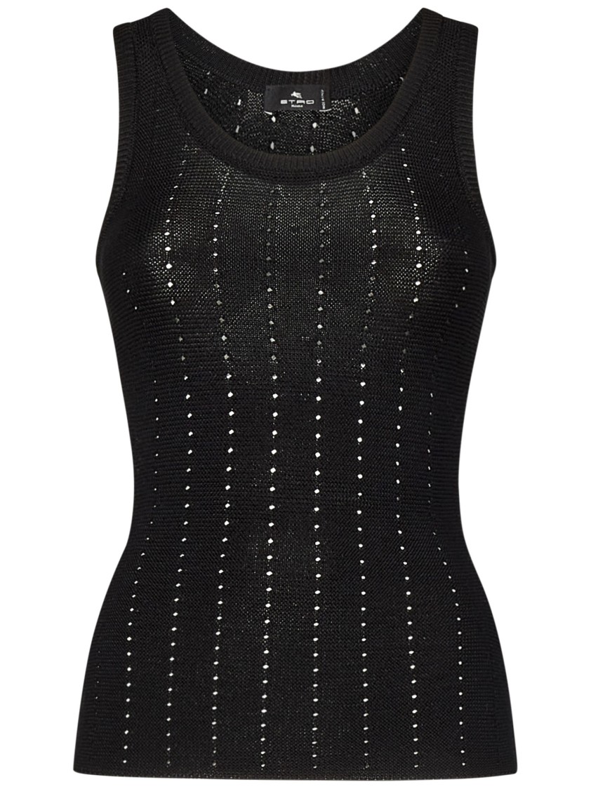 Etro Silk Blend Tank Top With Vertical Punched Pattern In Black
