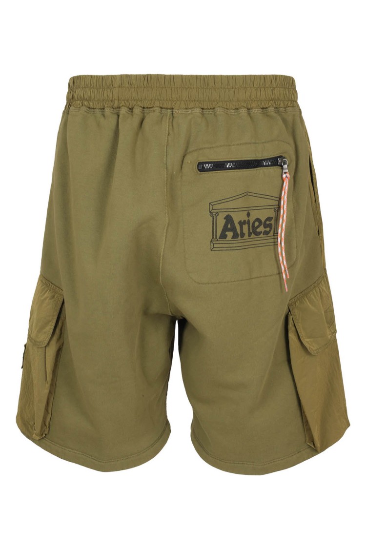 Aries Olive Green  Nylon Hybrid Sweashort In Gold