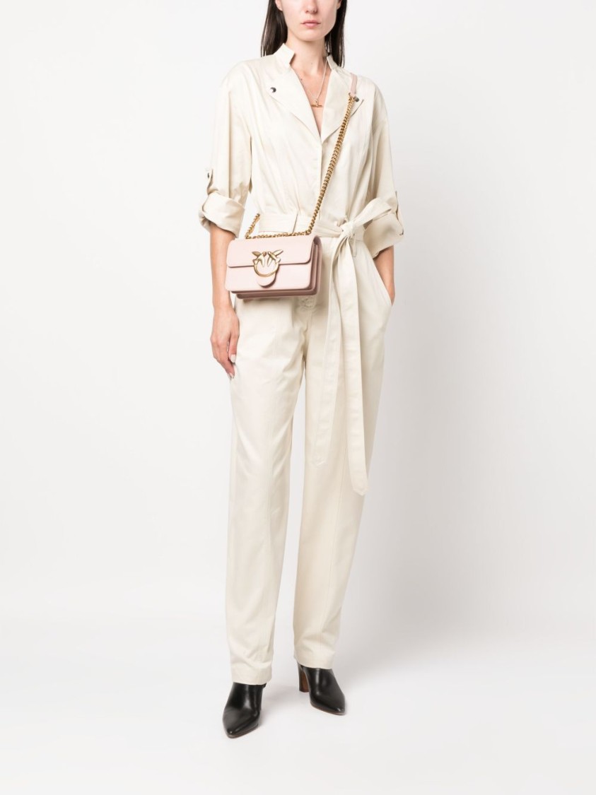 Shop Pinko Pink Leather And Gold Shoulder Bag With Chain Strap