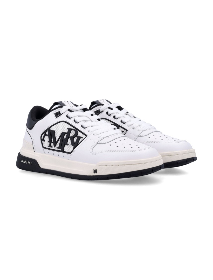 Amiri White Low Top Sneakers With Logo Patch On The Side And Contrasting Heel With Logo Lettering In Leath