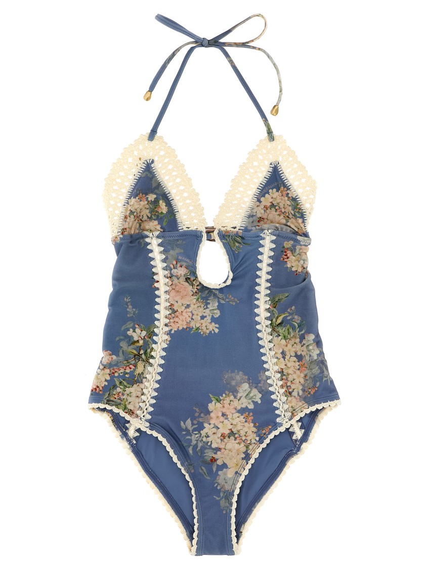 Zimmermann 'cascadian Keyhole Crochet' One-piece Swimsuit In Blue