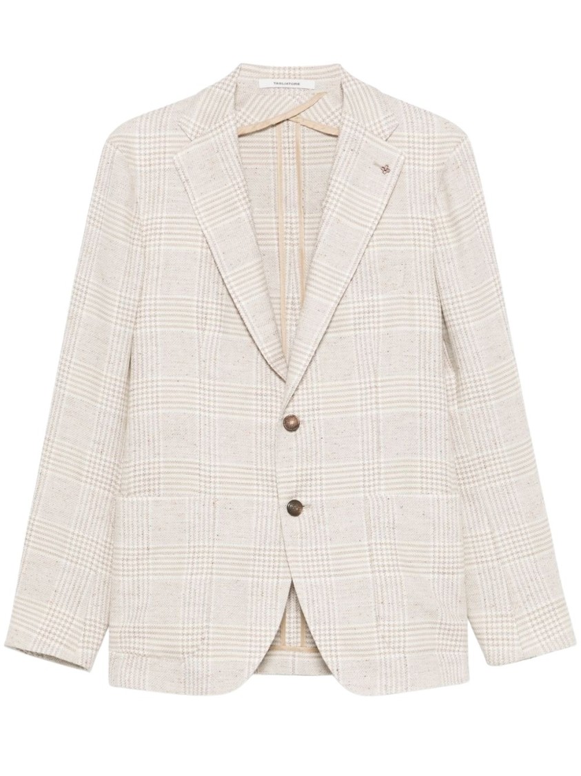 Tagliatore Taupe Plaid Tailored Jacket With Notched Lapels In Neutrals