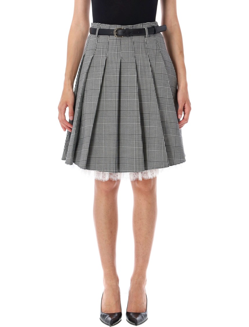 Self-portrait Prince Of Wales Pleated Midi Skirt In Gray