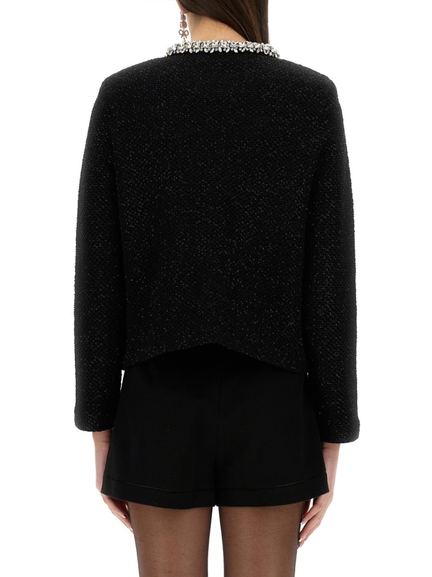 Self-portrait Black Crewneck Sequin Cardigan In Black