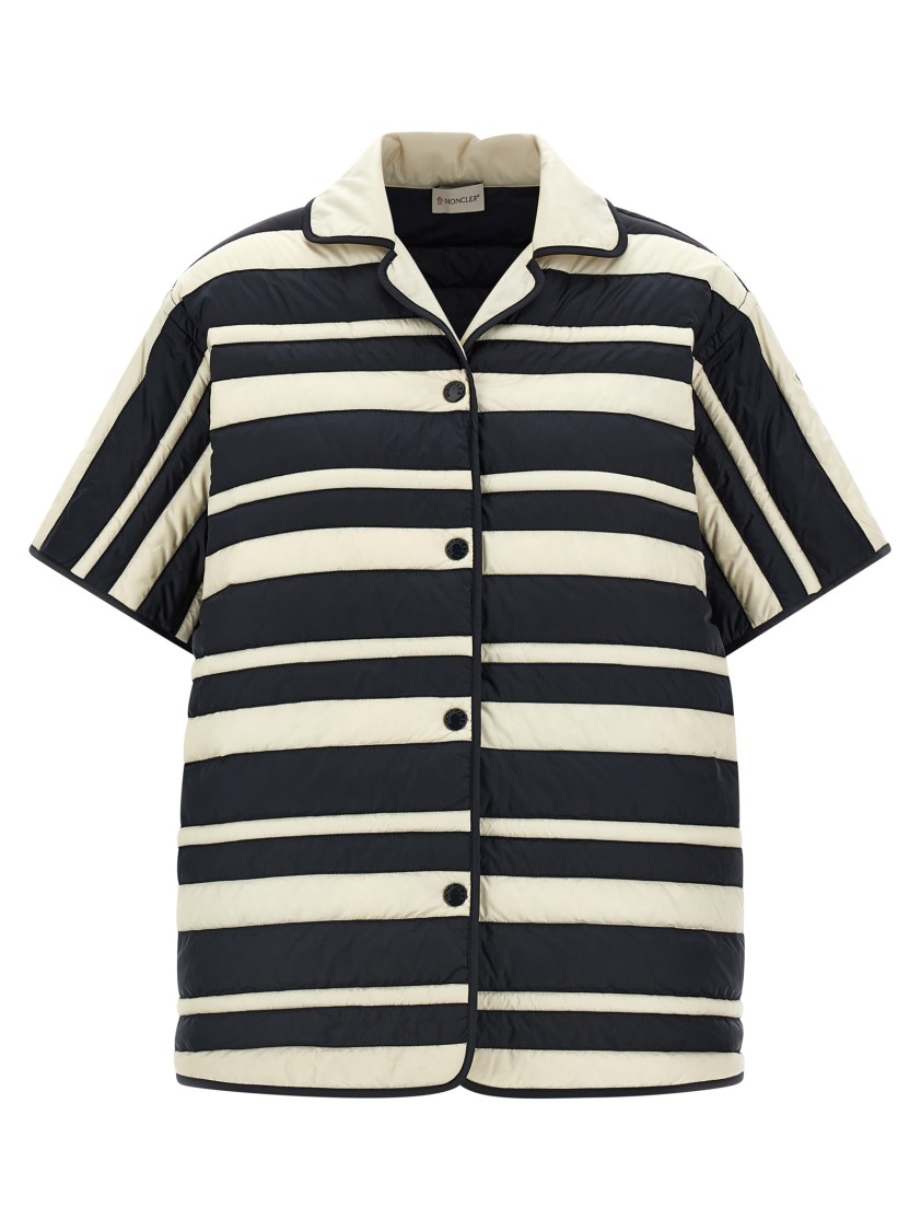 Moncler Comfort Fit Striped Shirt In Technical Fabric In Black