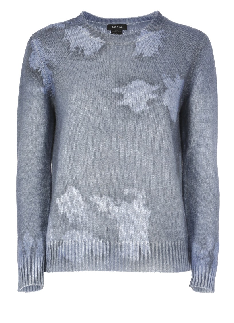 Avant Toi Cashmere Sweater With Unique Blue Pattern In Gray