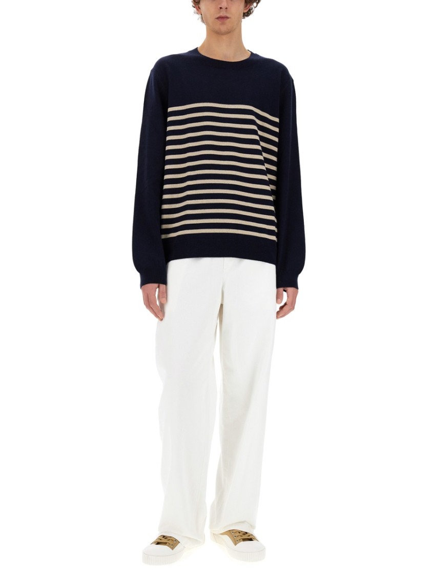 Apc A.p.c. Mattew Striped Crewneck Knitted Sweatshirt In Blue