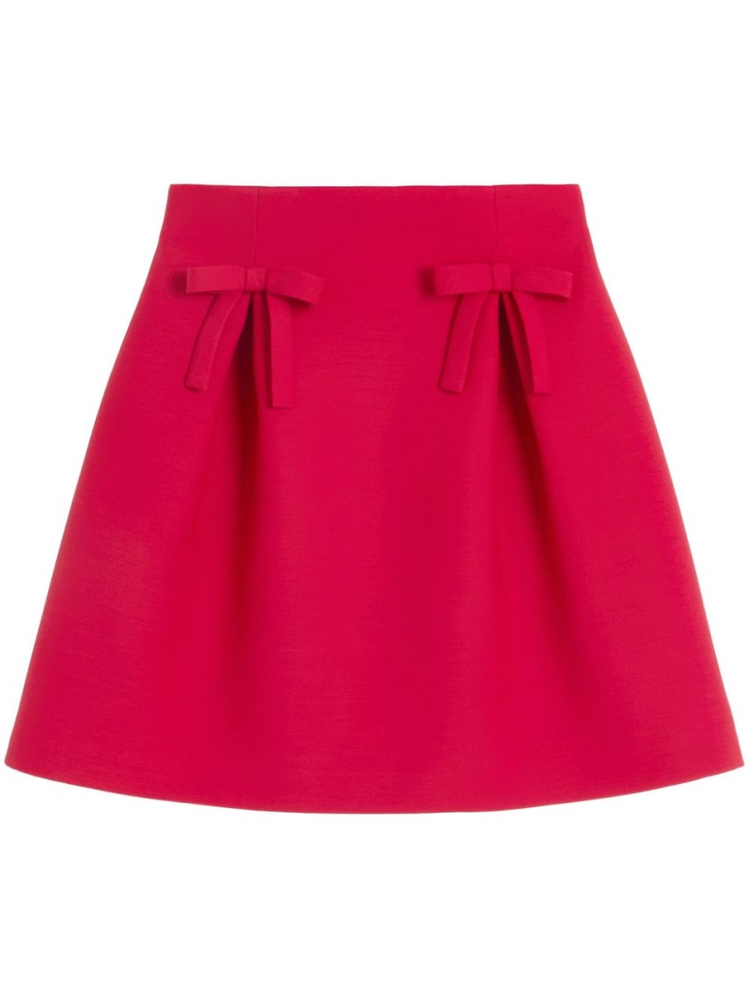 Valentino Bow-detailed Pleated Wool And Silk-blend Mini Skirt