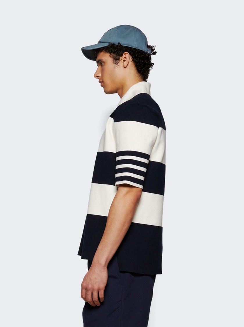 Thom Browne Polo Shirt With Button Placket And Striped Pattern In Blue