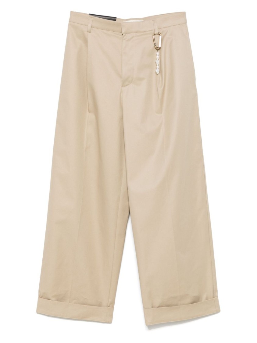 Shop Darkpark Beige Relaxed Wide-leg Trousers With Pearl Accents