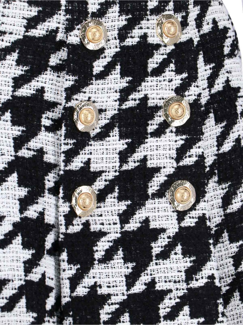 Balmain Houndstooth Check Tweed Flared Skirt In Multi