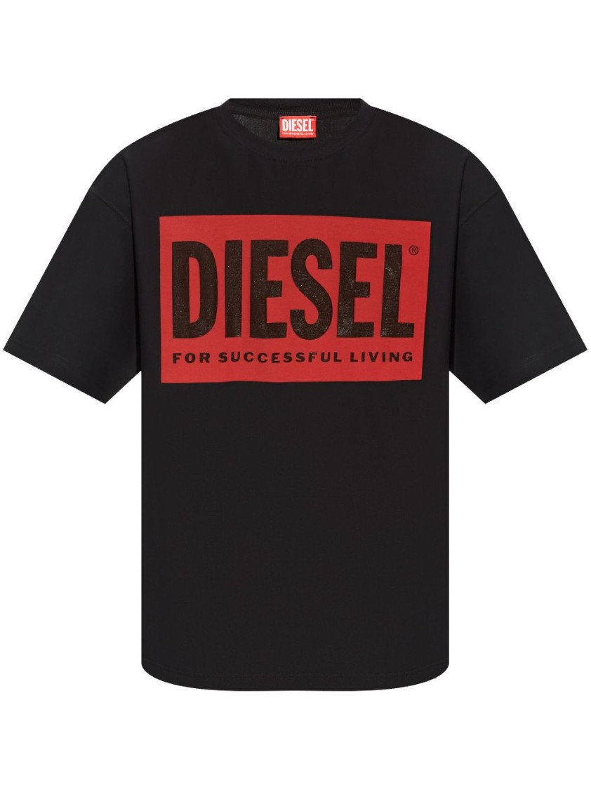 Shop Diesel Statement Graphic T-shirt With Bold Branding And Relaxed Fit In Black