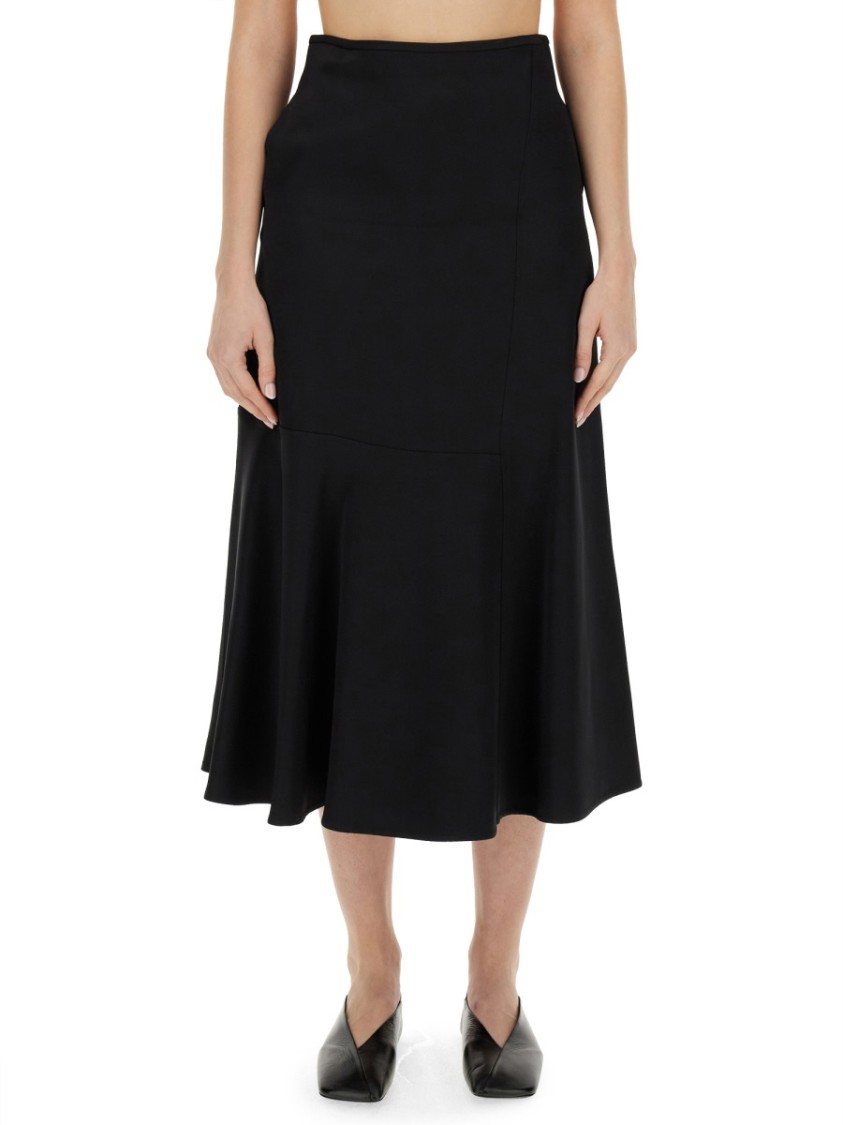 Shop Jil Sander Flared Black Midi Skirt