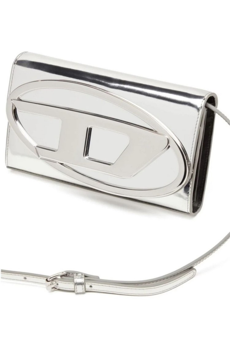 Diesel Silver Handbag With Prominent Logo And Detachable Strap