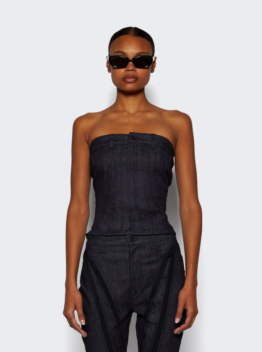 Shop Mugler Spiral Bustier Top Raw Blue