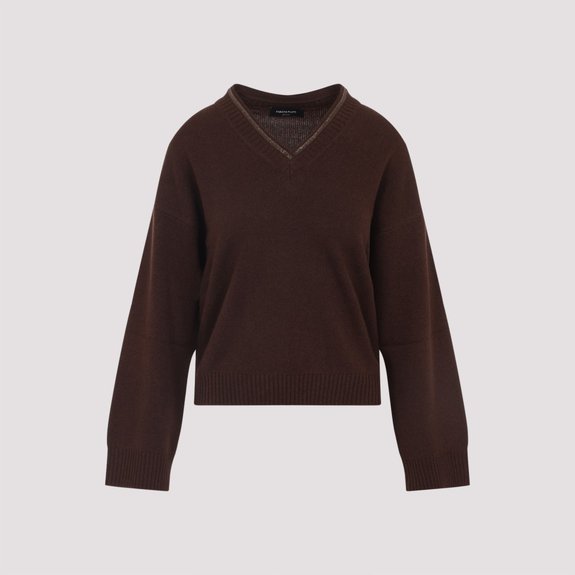 Fabiana Filippi Wool Silk Cashmere Blend V Neck Sweater In Brown