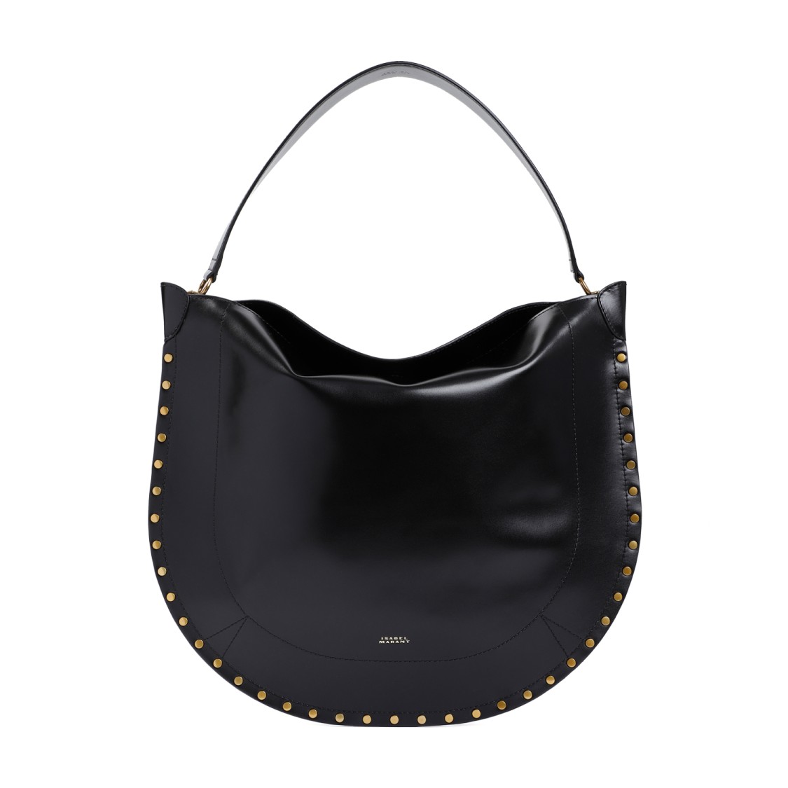 Isabel Marant Rounded Black Leather Hobo Bag With Golden Hardware