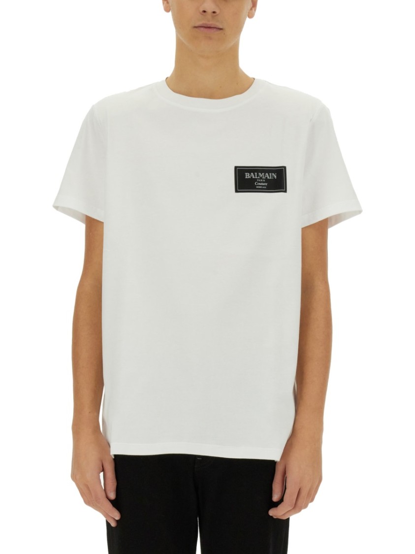 Shop Balmain Crew-neck T-shirt With Logo Patch