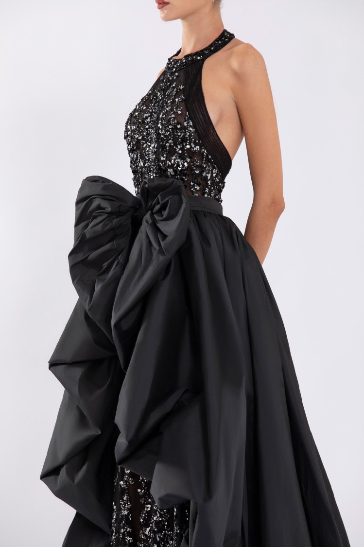 Saiid Kobeisy Taffeta Overskirt With Draped Bow In Black