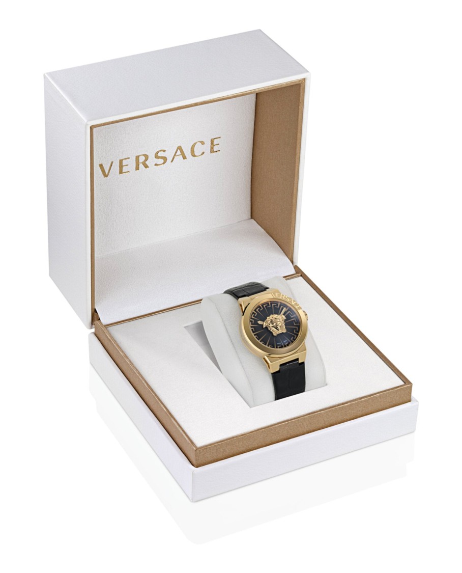 Versace Medusa Infinite Leather Watch In Black