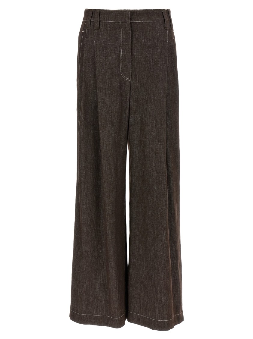 Brunello Cucinelli High-waisted Wide Leg Denim Jeans In Brown