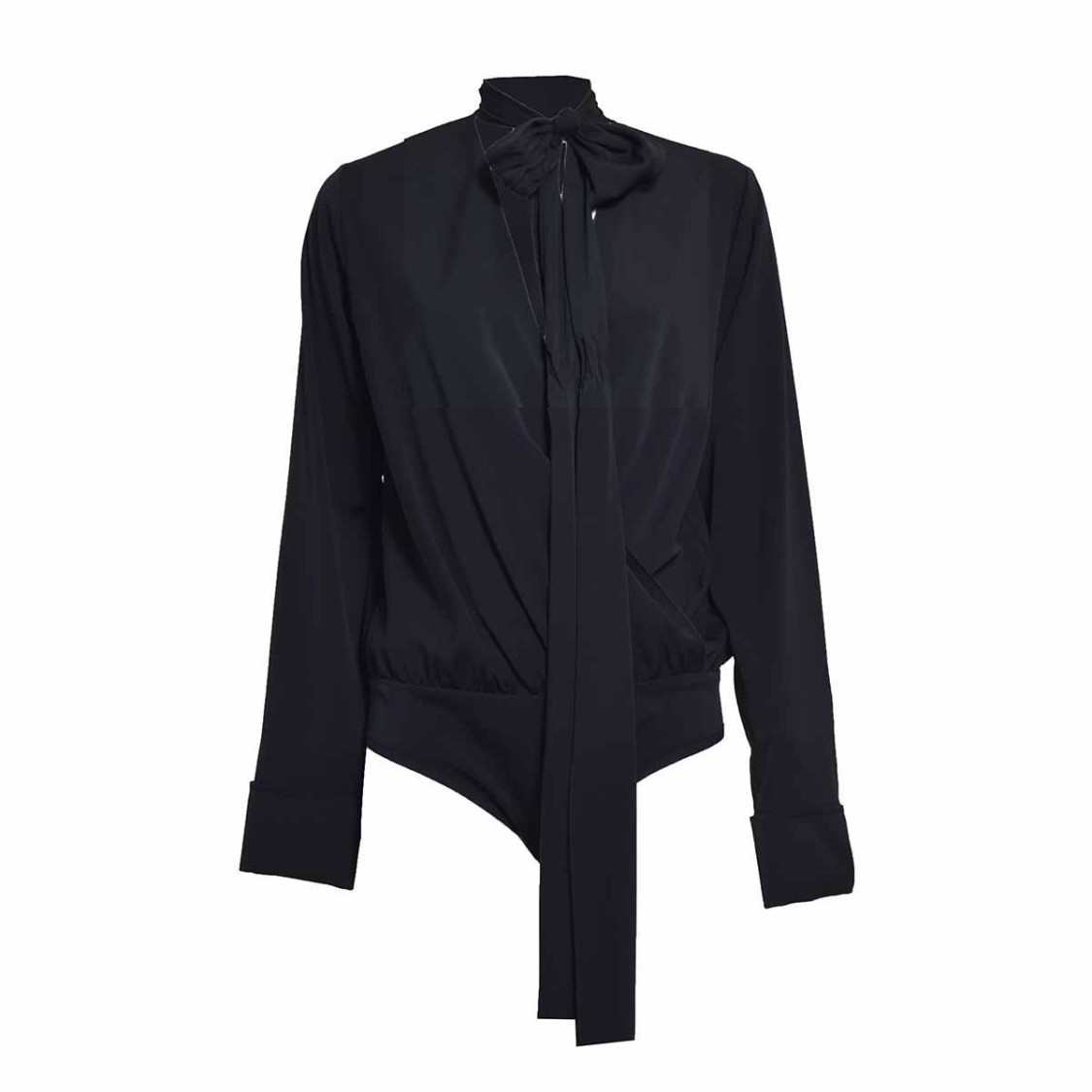 Sportmax Wrap V-neck Bodysuit With Tie Collar In Black