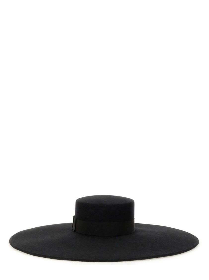 Nina Ricci Wide Brim Black Wool Felt Large Capeline In Black