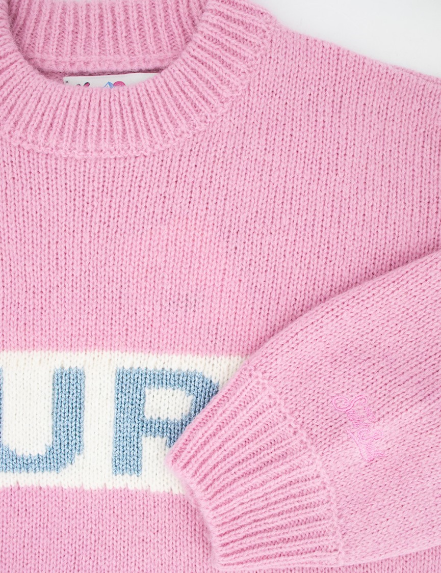 Mc2 Saint Barth Square Shape Stripe Jumper With Soft Crew Neck In Pink