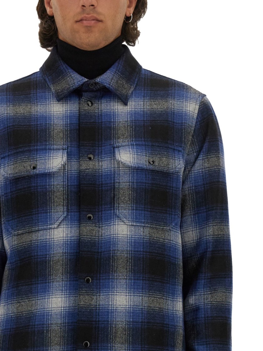 Woolrich Checked Italian Wool Blend Alaskan Padded Overshirt In Blue