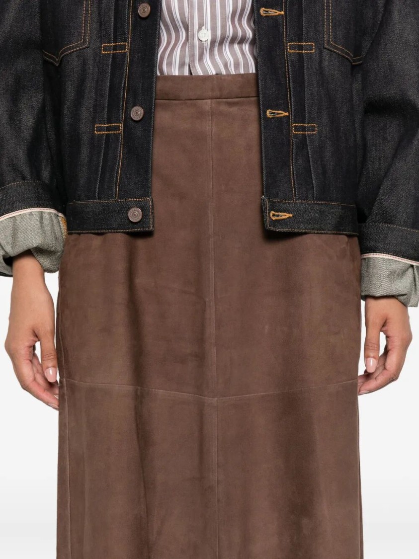 Max Mara Cipria Lambskin Suede Skirt In Brown
