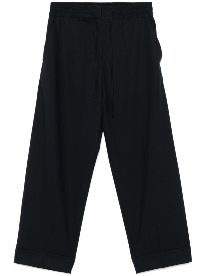 Shop P.a.r.o.s.h Parosh Navy Blue Relaxed Fit Pants With Concealed Fastenings In Black