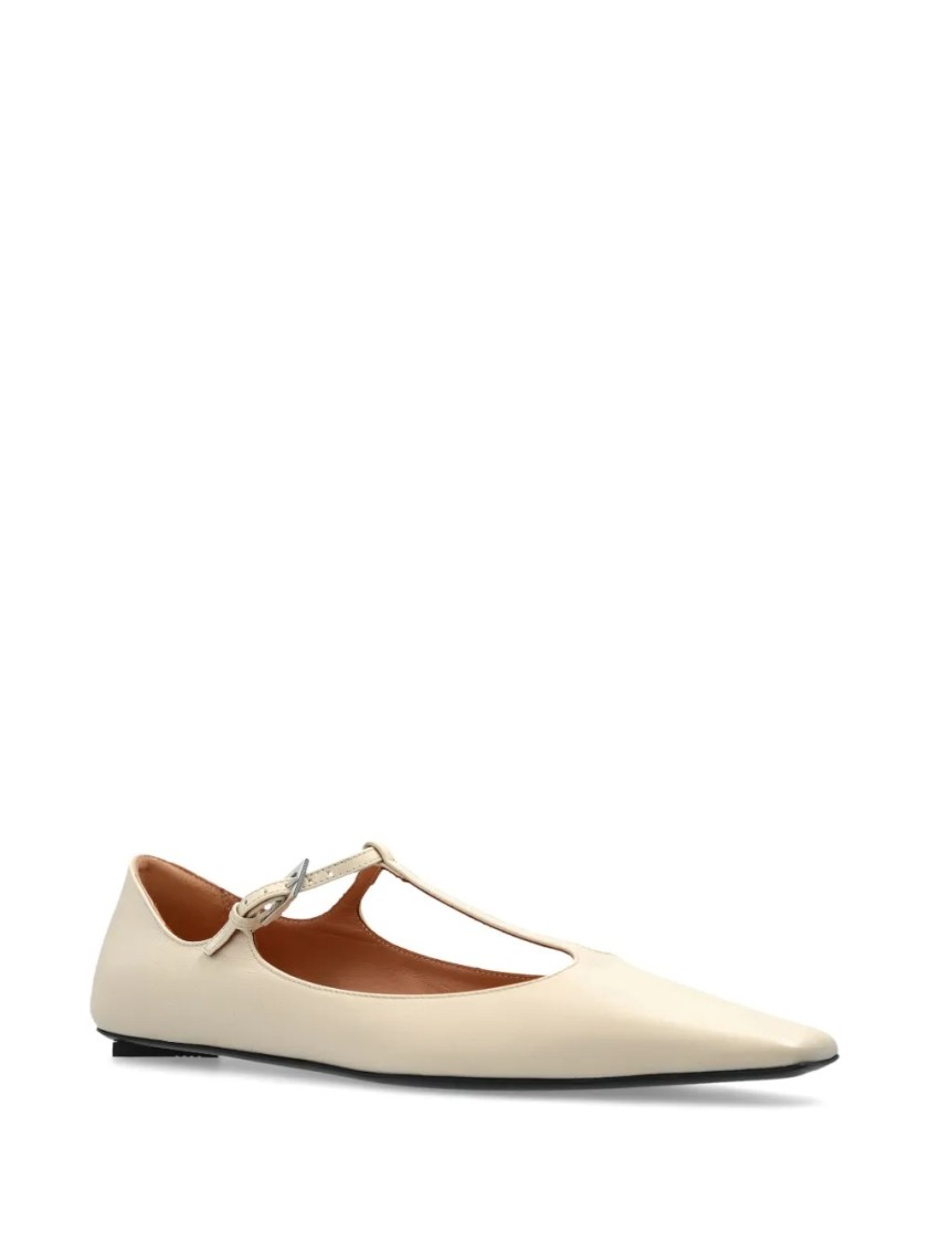Attico Juno Ballerina Pointed Toe T-strap Flat In Neutral