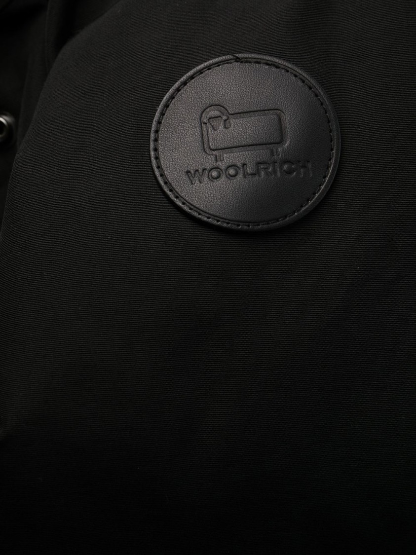 Woolrich Thigh-length Black Coat With Classic Hood And Logo Patch In Black