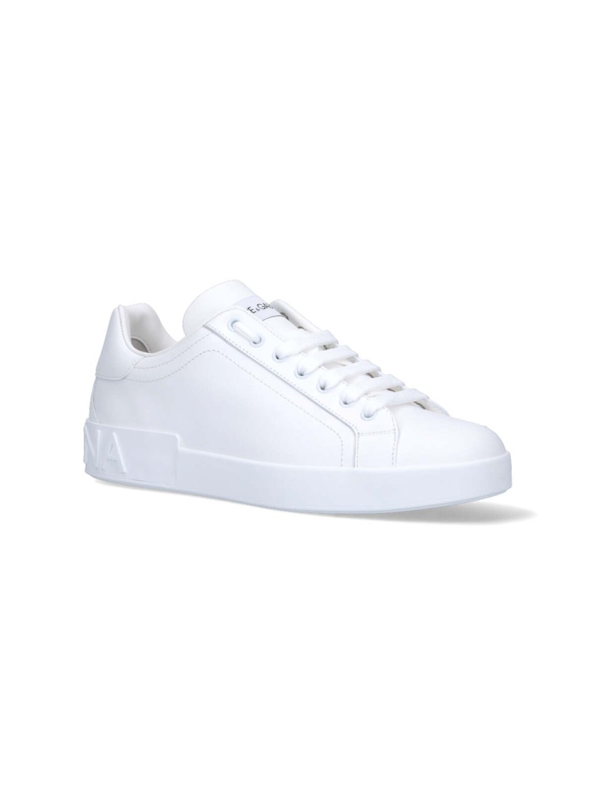 Dolce & Gabbana Portofino Calfskin White Sneakers In White