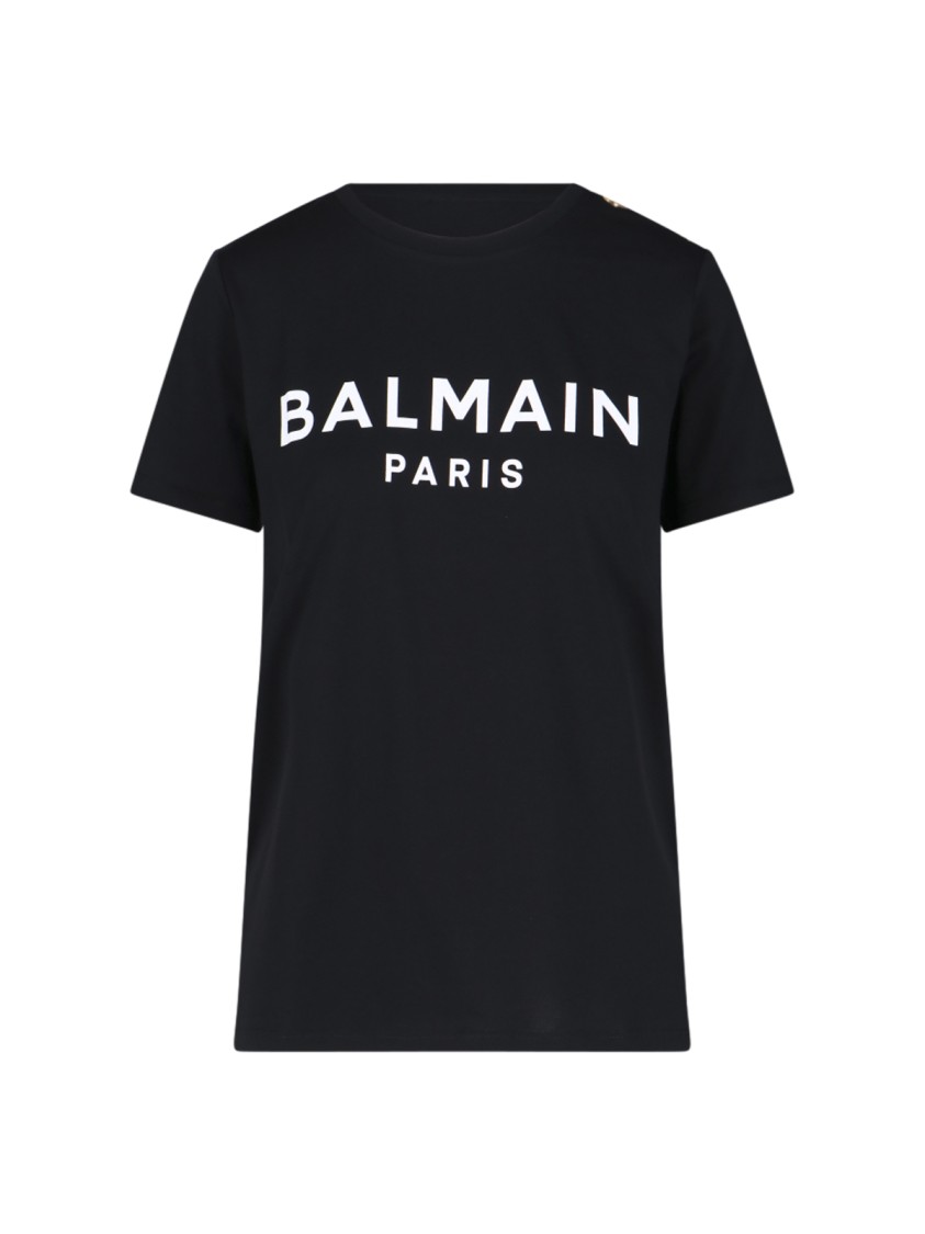 Shop Balmain Logo Button T-shirt – Black
