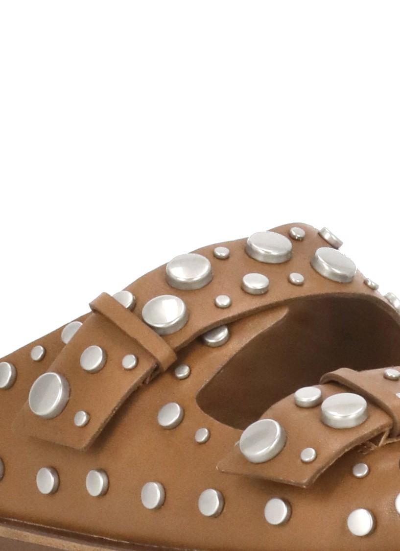 Ash Ultra Tan Leather Studded Two Bar Mules In Brown
