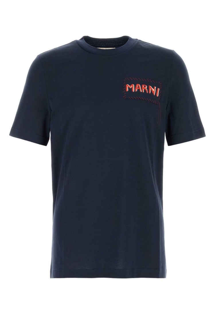 Marni Navy Blue Jersey T-shirt In Black