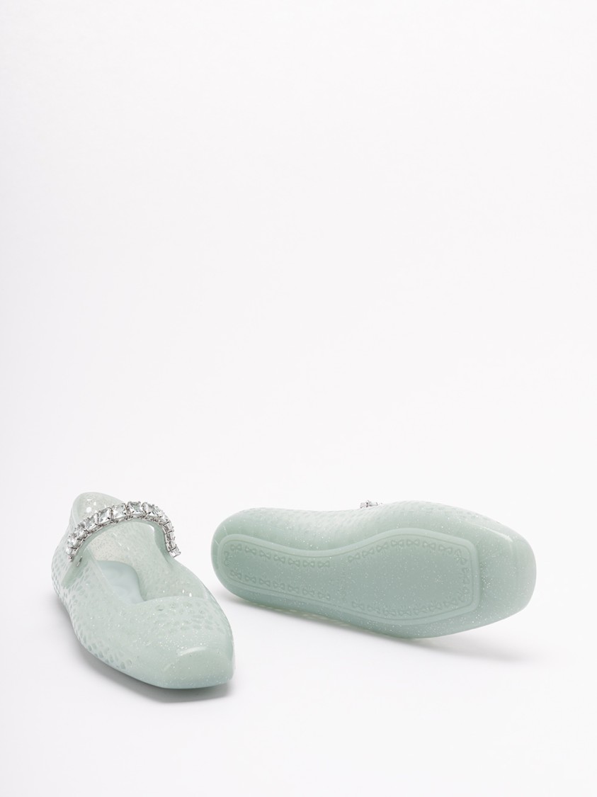 Jimmy Choo Light Green Jelly Ballet Flats With Crystal In Green