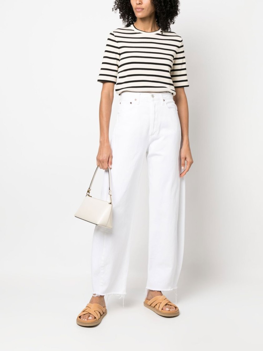 Jil Sander Black And White Knitted Striped T-shirt In Cotton Woman In White