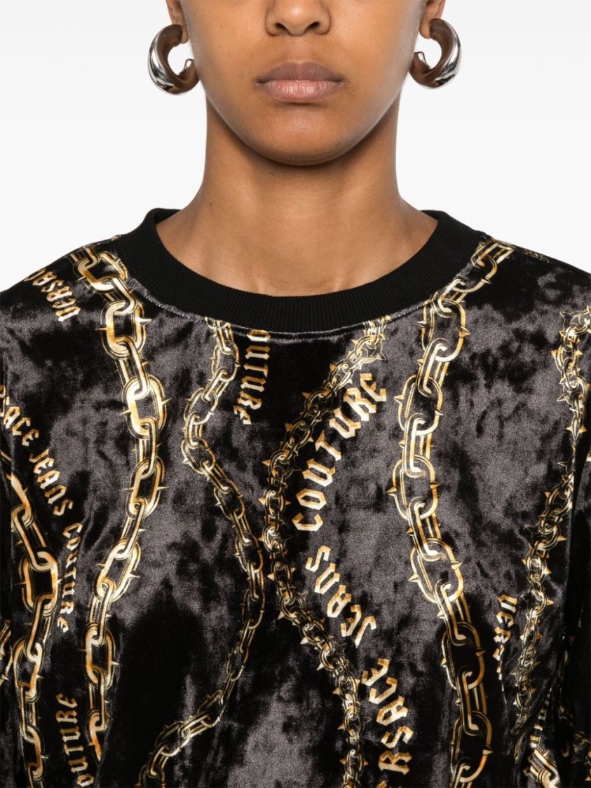 Shop Versace Jeans Couture Velvet Black Sweatshirt With Chain Pattern