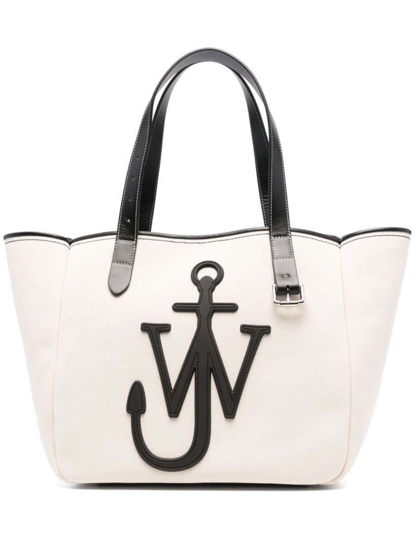 Shop Jw Anderson J. W. Anderson Beige Tote Bag With Tie-fastening Straps And Signature Logo