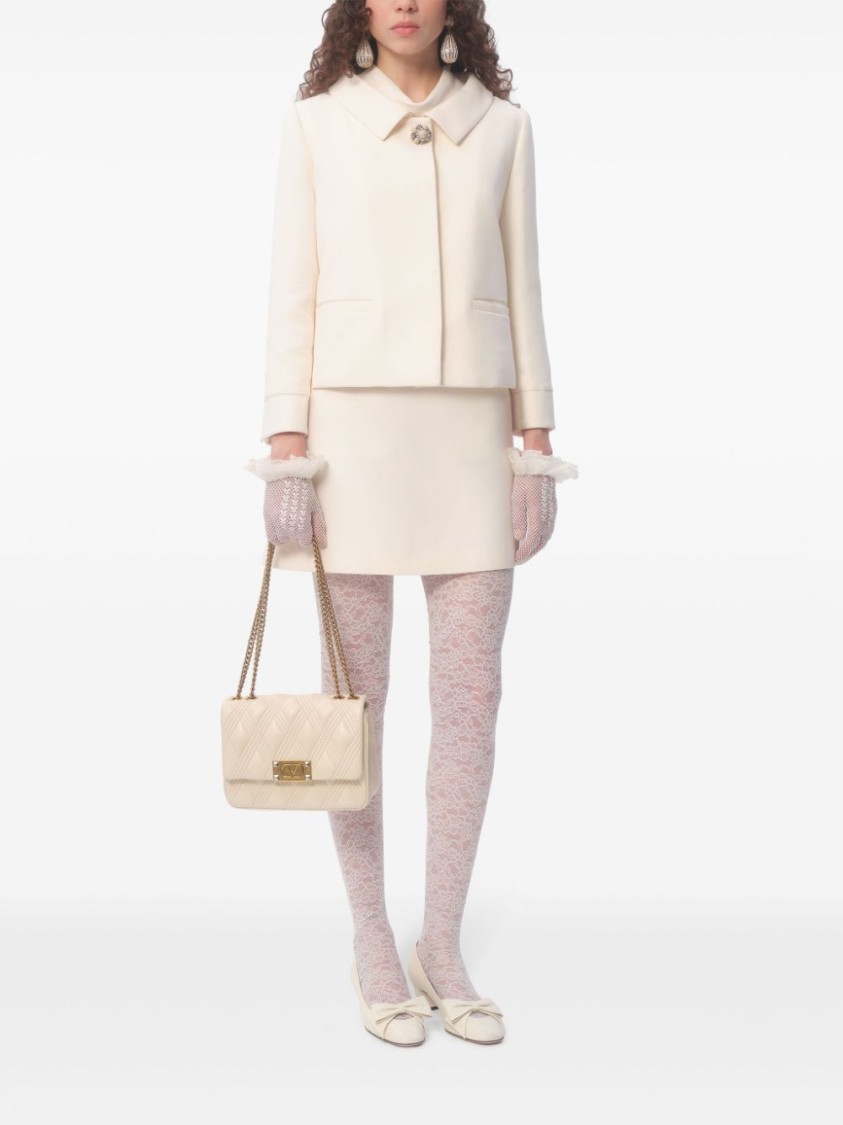 Valentino Garavani White Jacket With Spread Collar And Front Jewel Button In Wool And Silk Woman