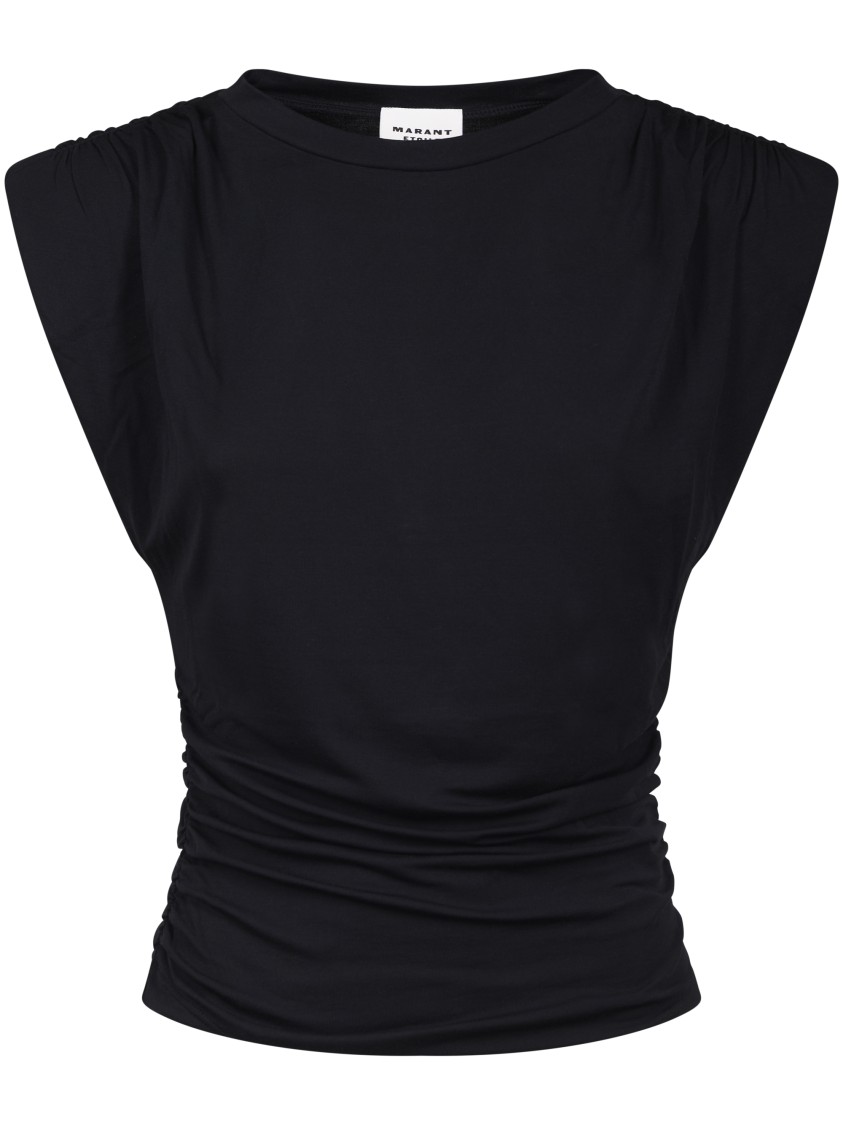 Isabel Marant Étoile Fitted Black Top With Gathered Shoulders And Ruched Sides In Black