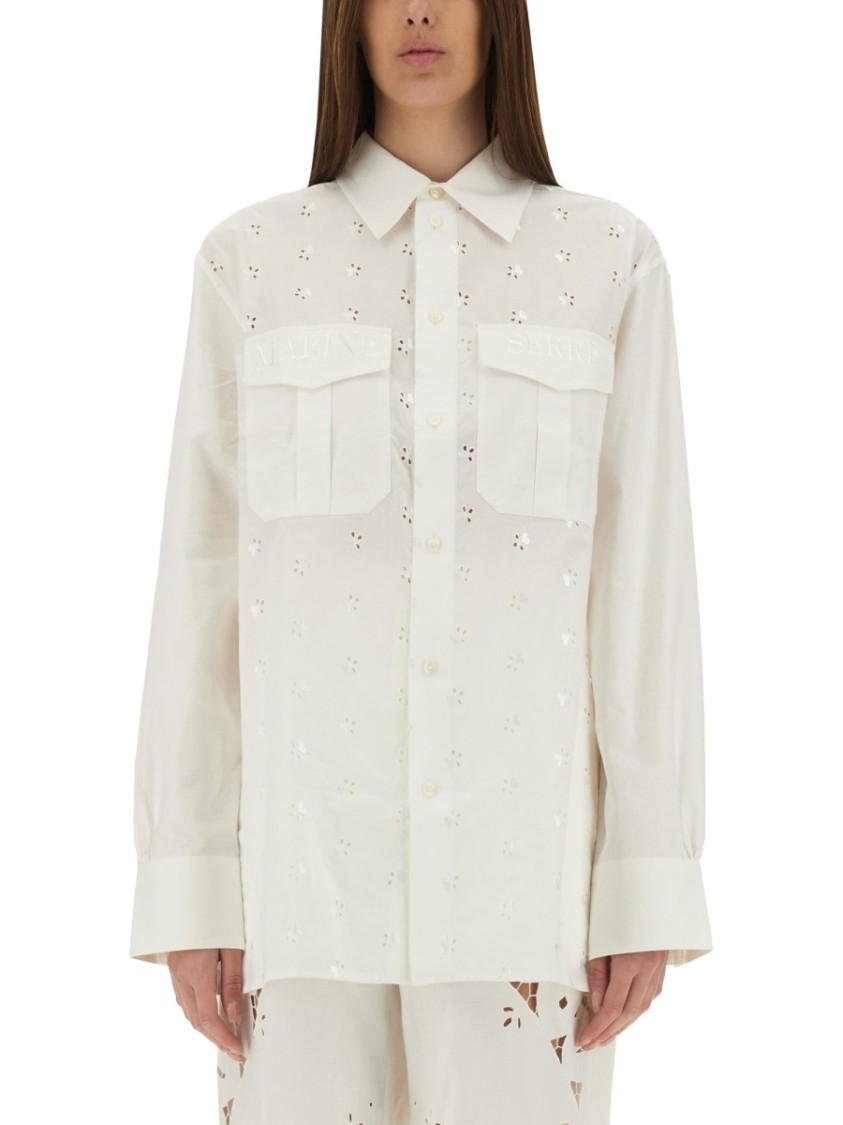 Marine Serre Women Upcycled Linen Shirt In White