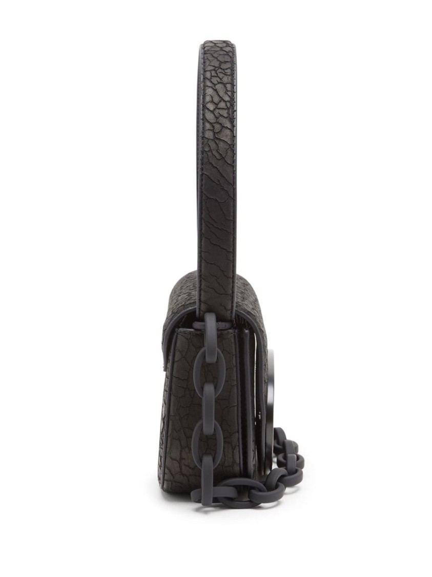 Diesel 1dr Leather Shoulder Bag With Dry Finish In Black
