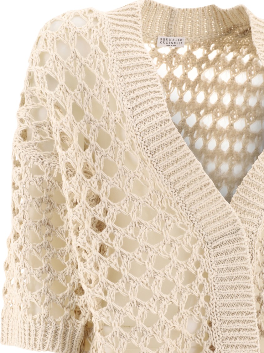 Brunello Cucinelli Juta And Cotton Mesh Cardigan In Neutral