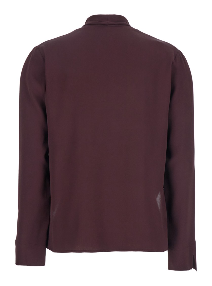 Plain Bordeaux Blouse With Front Neckline And Ruffles In Fabric Woman In Brown