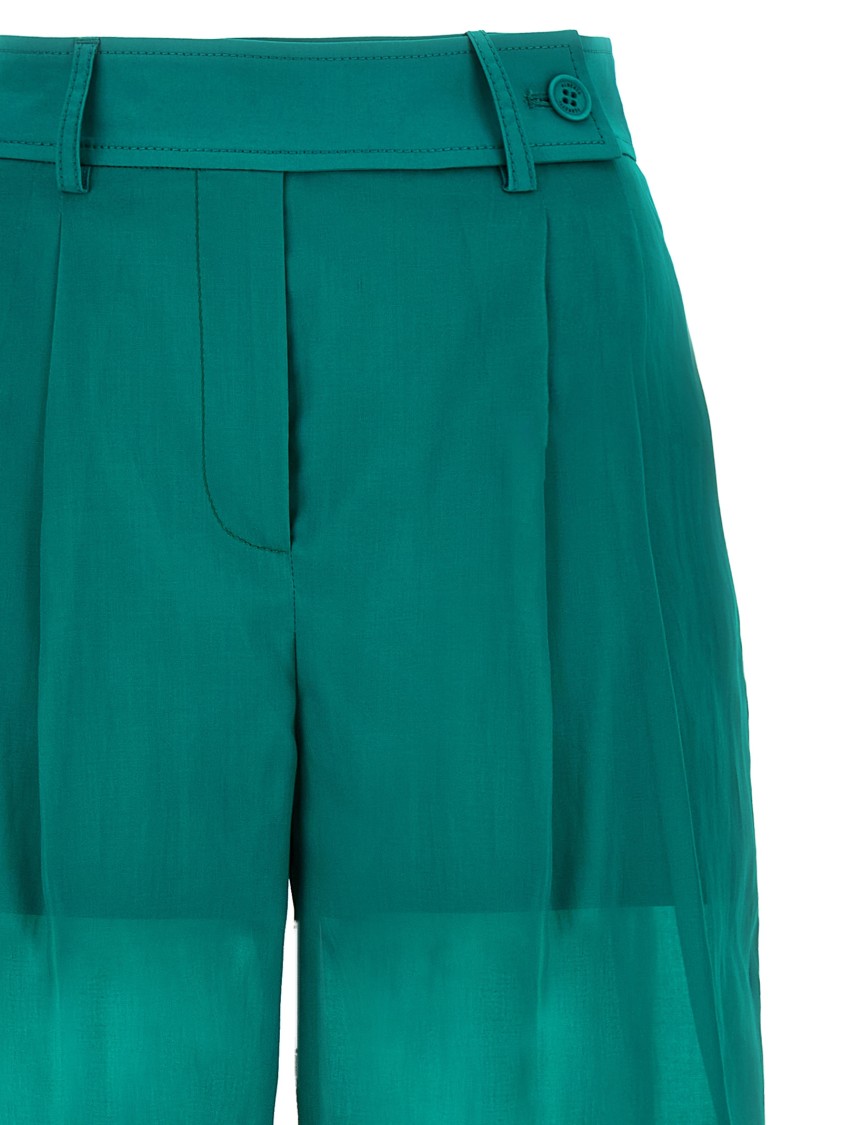 パンツ a Ferretti High-Waisted Green Muslin Pants With Pleats Alberta Ferretti High-Waisted Green Muslin Pants With Pleats